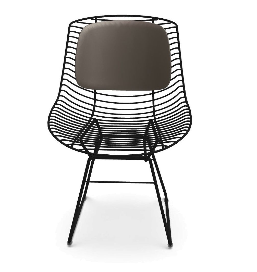 Pad Rückenkissen für Flow Stuhl: Graues Polster auf schwarzem Drahtgestell, Indoor/Outdoor geeignet.